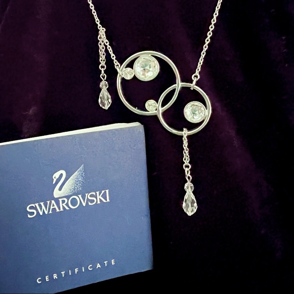 Swarovski Necklace - Asymmetrical Circles - Silver tone - Picture 2 of 7